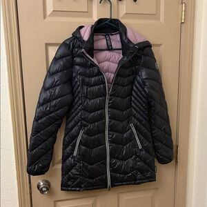 Noize Black Puffer Jacket with Light Pink Lining removable hoodie